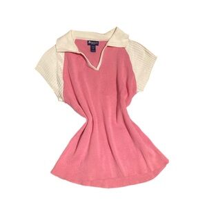 Y2k Pink and White Polo Style Shirt